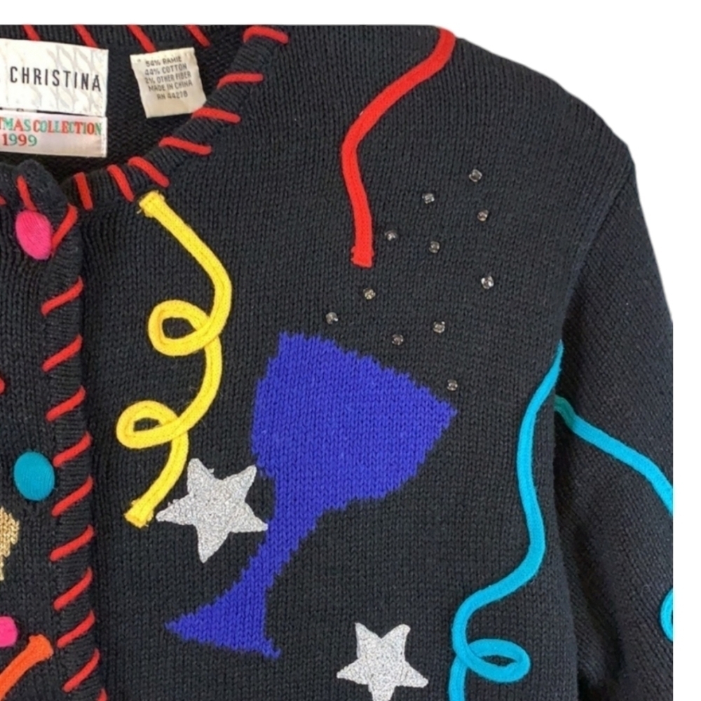 Vtg Marisa Christina Cardigan  Millennium Whimsical New Years 2000   sz S - Picture 2 of 15